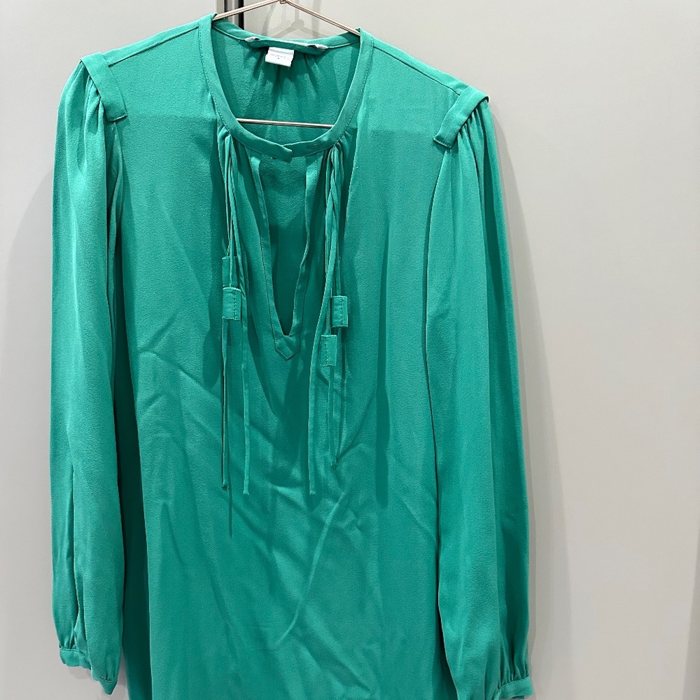 Dvf silk green dress w tassels long sleeve size 4